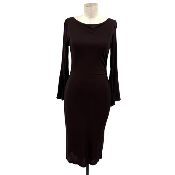 Diane von Furstenberg Vintage Brown Bell Sleeve Sheath Dress Y2K Size 12 - Picture 1 of 14